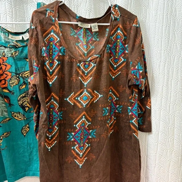 Collections Etc Womens 3/4 Sleeve Tunic Set of 2 Floral Geometric Print Size XXL - Picture 2 of 8